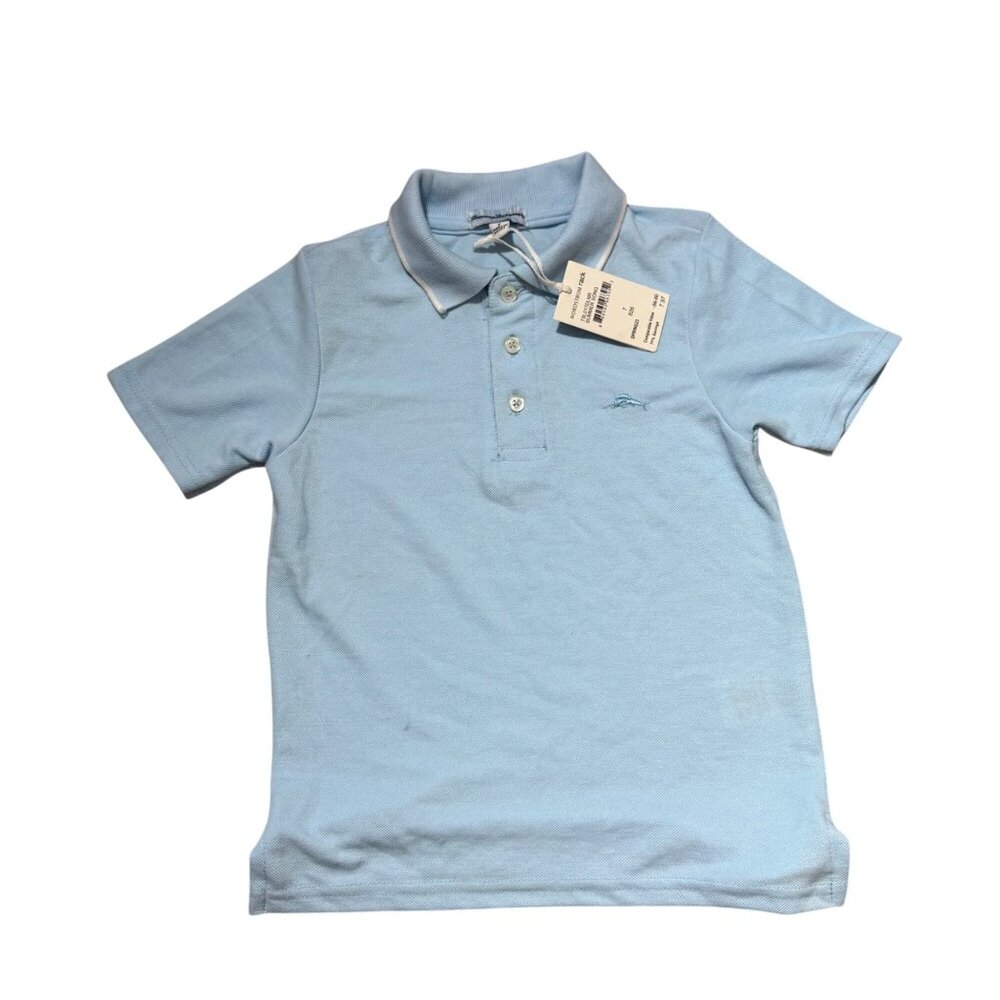 Tommy Bahama Boys Polo Shirt 7 Light Blue Marlin Logo Short Sleeve Collared NEW